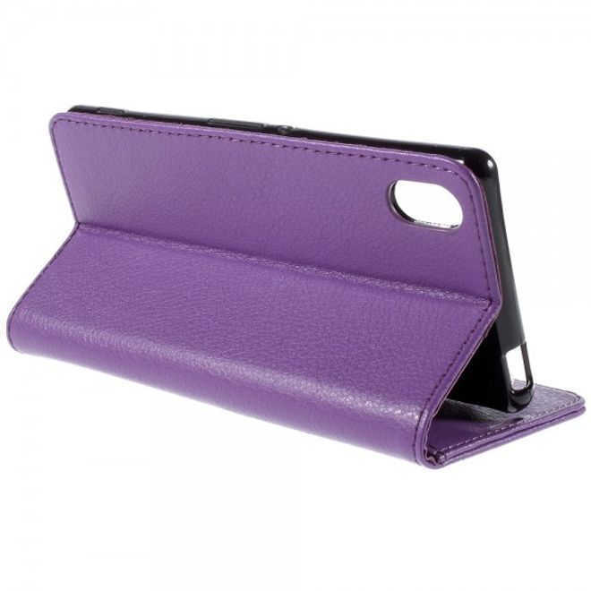 Sony Xperia M4 Aqua Schickes Leder Case mit Litchitextur und Standfunktion - purpur