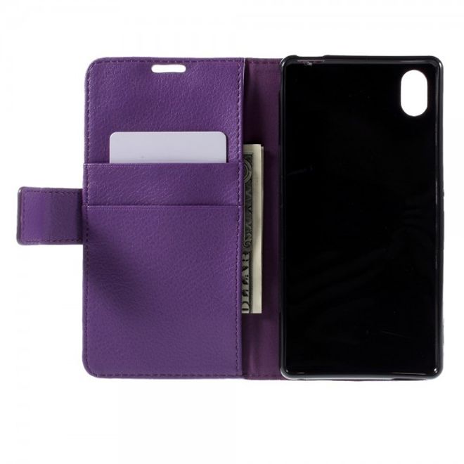 Sony Xperia M4 Aqua Schickes Leder Case mit Litchitextur und Standfunktion - purpur