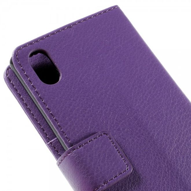 Sony Xperia M4 Aqua Schickes Leder Case mit Litchitextur und Standfunktion - purpur