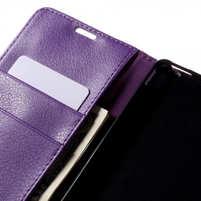 Sony Xperia M4 Aqua Schickes Leder Case mit Litchitextur und Standfunktion - purpur