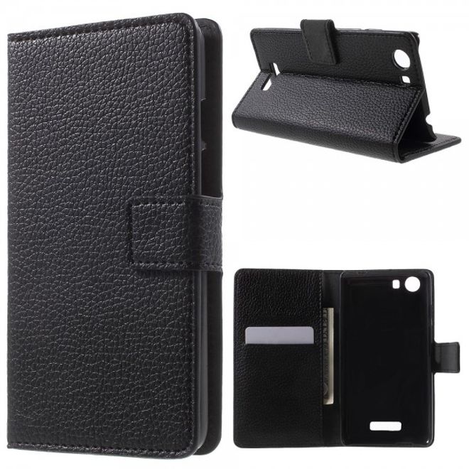 Wiko Bloom 2 Leder Flip Case mit Litchitextur und Standfunktion - schwarz