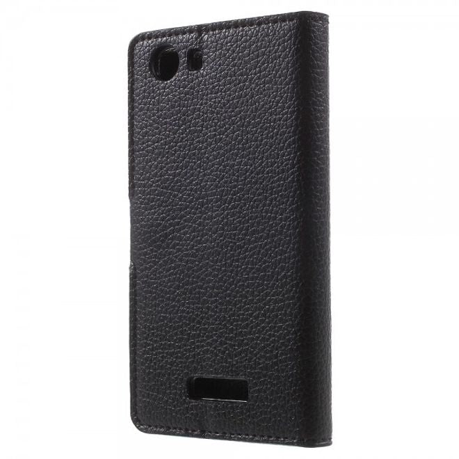 Wiko Bloom 2 Leder Flip Case mit Litchitextur und Standfunktion - schwarz