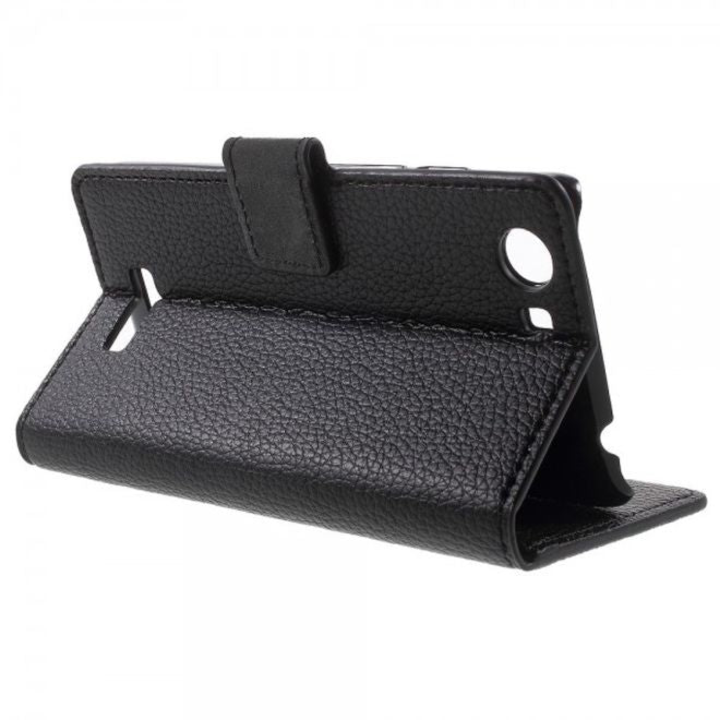Wiko Bloom 2 Leder Flip Case mit Litchitextur und Standfunktion - schwarz