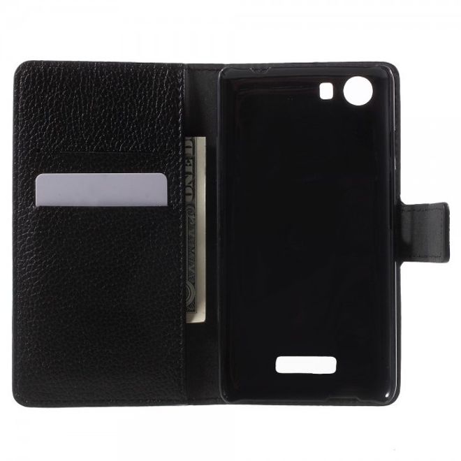 Wiko Bloom 2 Leder Flip Case mit Litchitextur und Standfunktion - schwarz