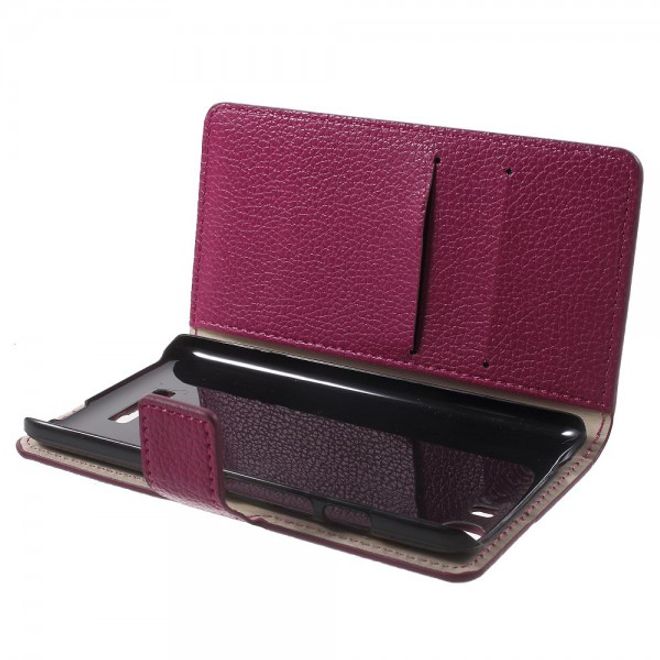 Wiko Bloom 2 Leder Flip Case mit Litchitextur und Standfunktion - rosa