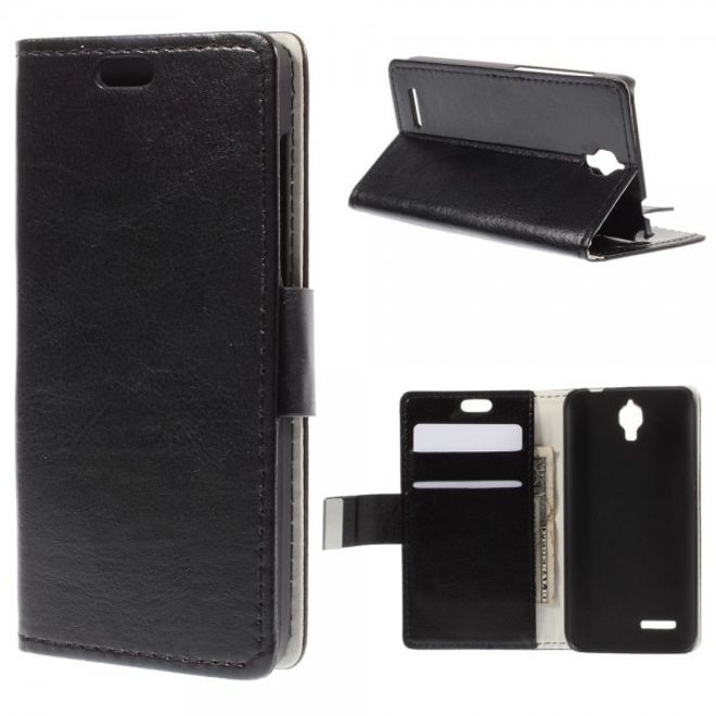 Alcatel One Touch Idol 2 Mini Schickes Crazy Horse Leder Case - schwarz