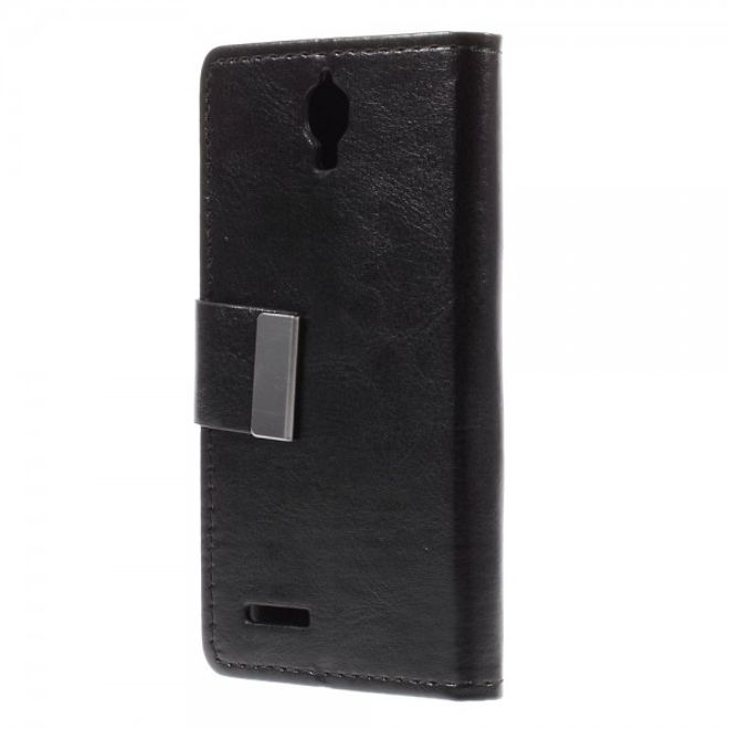 Alcatel One Touch Idol 2 Mini Schickes Crazy Horse Leder Case - schwarz