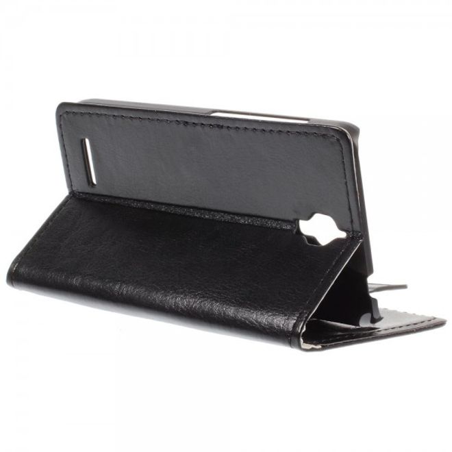 Alcatel One Touch Idol 2 Mini Schickes Crazy Horse Leder Case - schwarz