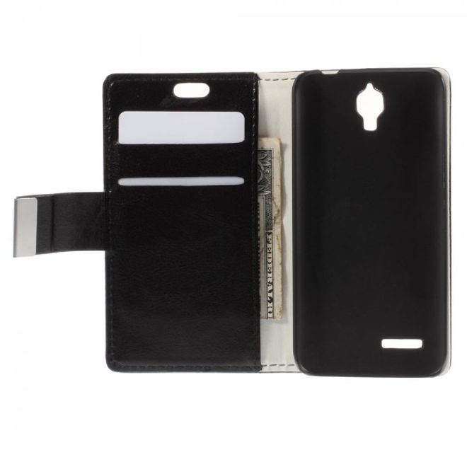 Alcatel One Touch Idol 2 Mini Schickes Crazy Horse Leder Case - schwarz