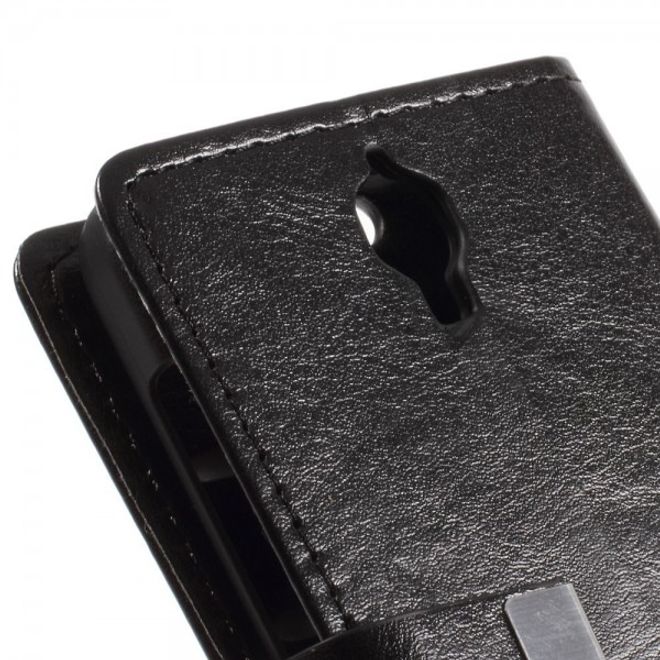 Alcatel One Touch Idol 2 Mini Schickes Crazy Horse Leder Case - schwarz