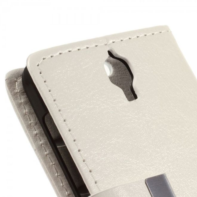 Alcatel One Touch Idol 2 Mini Schickes Crazy Horse Leder Case - weiss