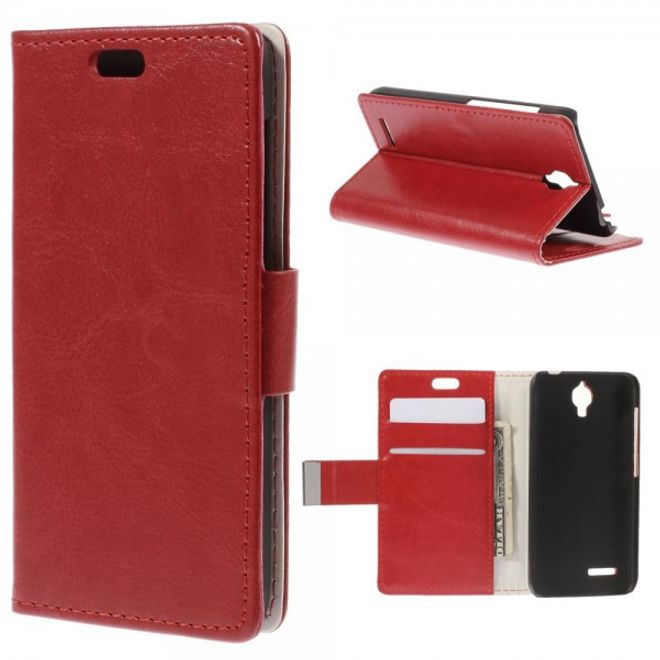 Alcatel One Touch Idol 2 Mini Schickes Crazy Horse Leder Case - rot