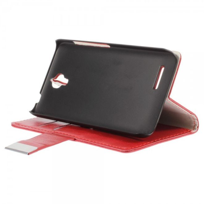 Alcatel One Touch Idol 2 Mini Schickes Crazy Horse Leder Case - rot