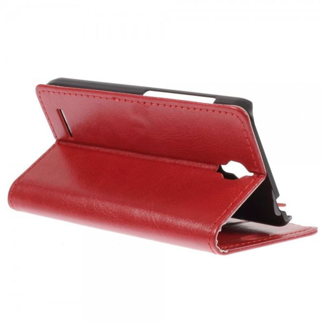 Alcatel One Touch Idol 2 Mini Schickes Crazy Horse Leder Case - rot
