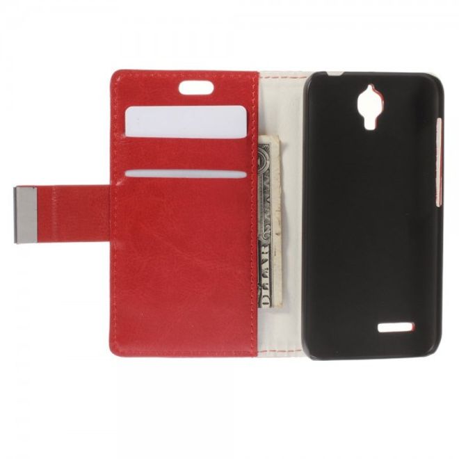 Alcatel One Touch Idol 2 Mini Schickes Crazy Horse Leder Case - rot