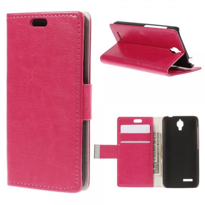 Alcatel One Touch Idol 2 Mini Schickes Crazy Horse Leder Case - rosa