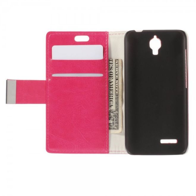 Alcatel One Touch Idol 2 Mini Schickes Crazy Horse Leder Case - rosa