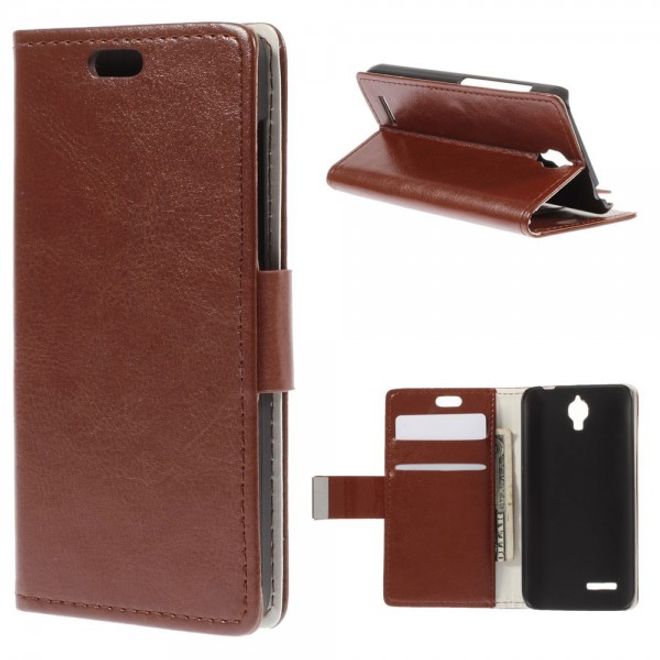 Alcatel One Touch Idol 2 Mini Schickes Crazy Horse Leder Case - braun