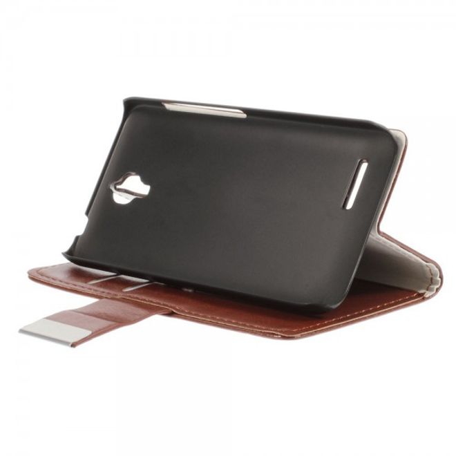 Alcatel One Touch Idol 2 Mini Schickes Crazy Horse Leder Case - braun