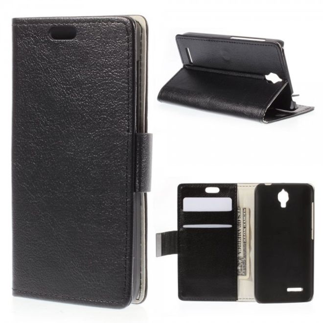 Alcatel One Touch Idol 2 Mini Schickes Leder Case mit Litchitextur und Standfunktion - schwarz