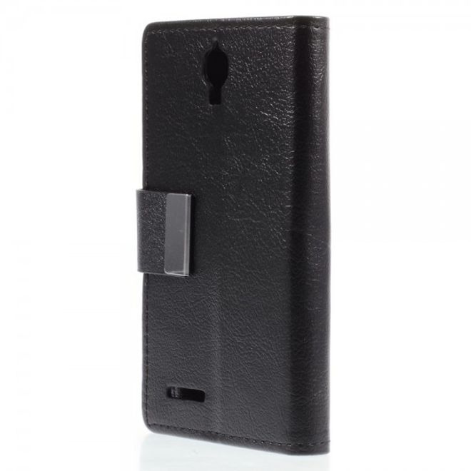 Alcatel One Touch Idol 2 Mini Schickes Leder Case mit Litchitextur und Standfunktion - schwarz