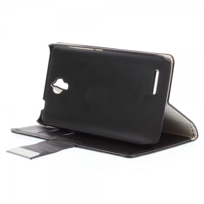 Alcatel One Touch Idol 2 Mini Schickes Leder Case mit Litchitextur und Standfunktion - schwarz