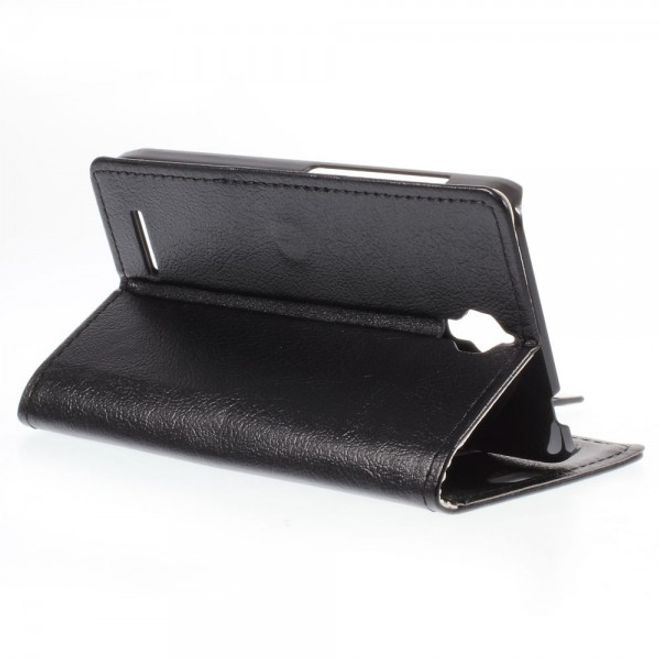 Alcatel One Touch Idol 2 Mini Schickes Leder Case mit Litchitextur und Standfunktion - schwarz