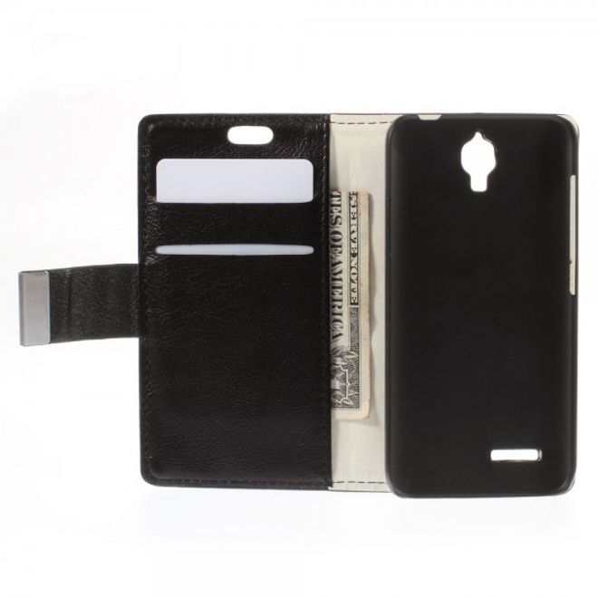 Alcatel One Touch Idol 2 Mini Schickes Leder Case mit Litchitextur und Standfunktion - schwarz