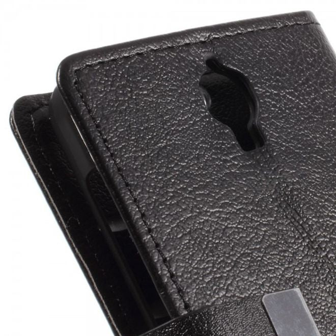 Alcatel One Touch Idol 2 Mini Schickes Leder Case mit Litchitextur und Standfunktion - schwarz
