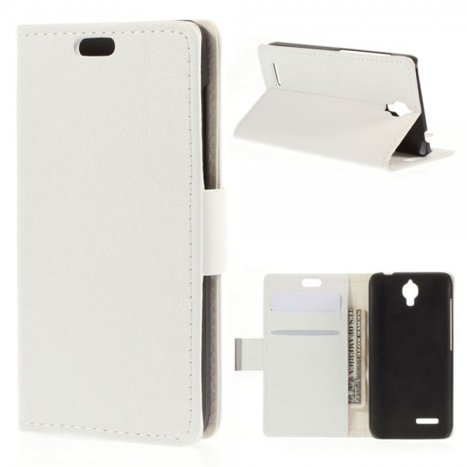 Alcatel One Touch Idol 2 Mini Schickes Leder Case mit Litchitextur und Standfunktion - weiss