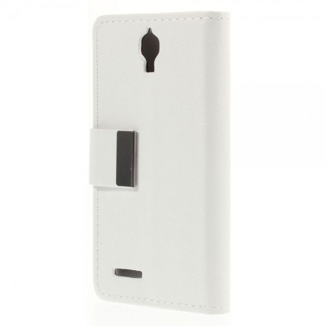 Alcatel One Touch Idol 2 Mini Schickes Leder Case mit Litchitextur und Standfunktion - weiss