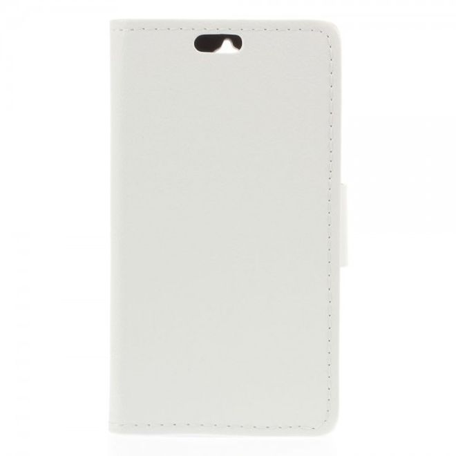 Alcatel One Touch Idol 2 Mini Schickes Leder Case mit Litchitextur und Standfunktion - weiss