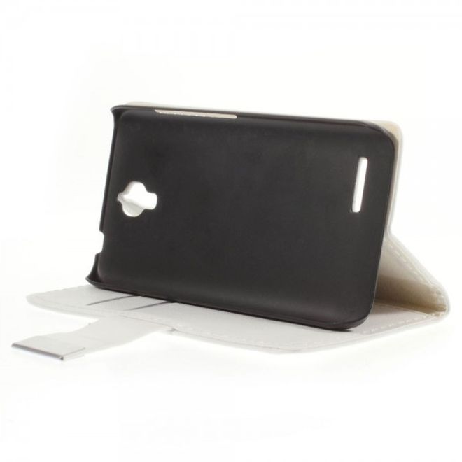 Alcatel One Touch Idol 2 Mini Schickes Leder Case mit Litchitextur und Standfunktion - weiss
