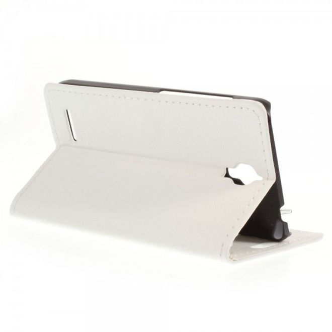 Alcatel One Touch Idol 2 Mini Schickes Leder Case mit Litchitextur und Standfunktion - weiss