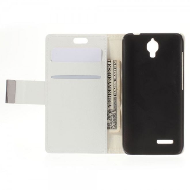 Alcatel One Touch Idol 2 Mini Schickes Leder Case mit Litchitextur und Standfunktion - weiss