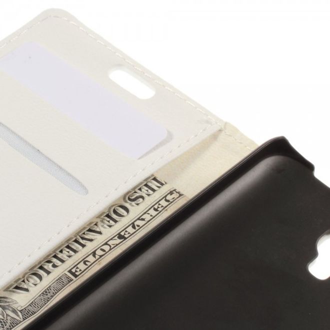 Alcatel One Touch Idol 2 Mini Schickes Leder Case mit Litchitextur und Standfunktion - weiss