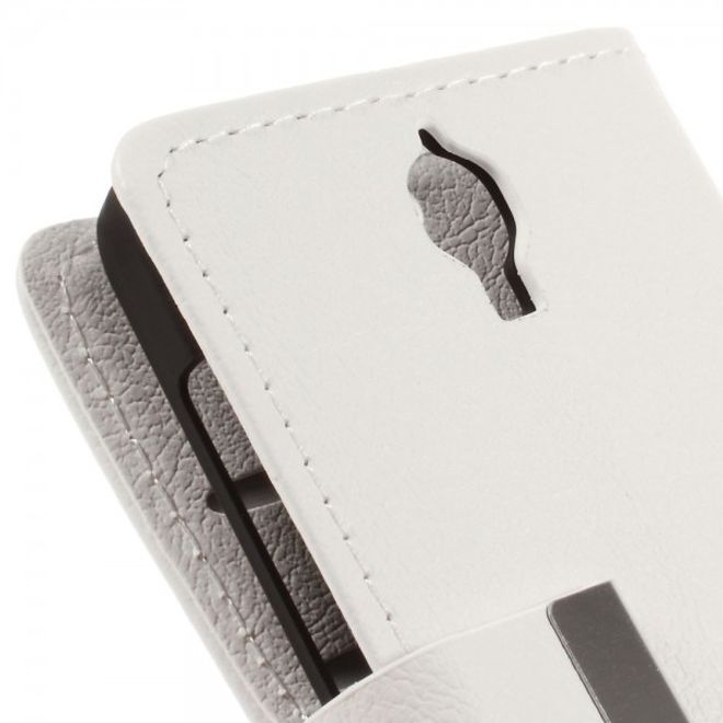 Alcatel One Touch Idol 2 Mini Schickes Leder Case mit Litchitextur und Standfunktion - weiss