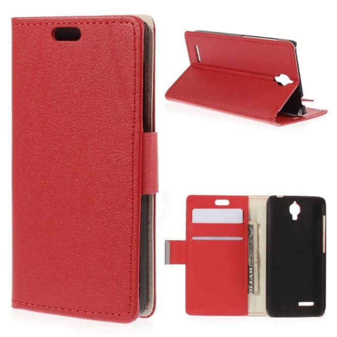 Alcatel One Touch Idol 2 Mini Schickes Leder Case mit Litchitextur und Standfunktion - rot