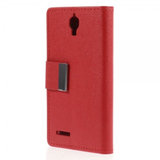 Alcatel One Touch Idol 2 Mini Schickes Leder Case mit Litchitextur und Standfunktion - rot