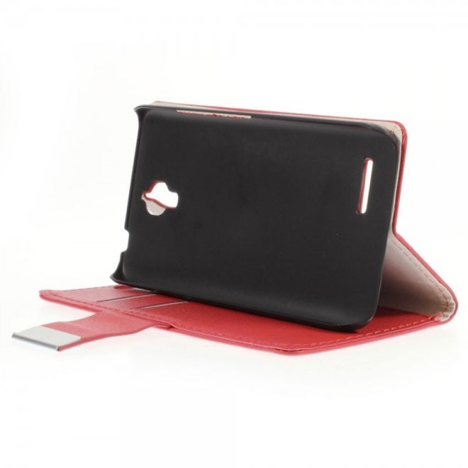 Alcatel One Touch Idol 2 Mini Schickes Leder Case mit Litchitextur und Standfunktion - rot