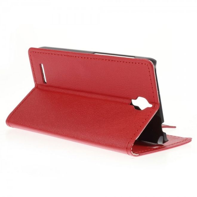Alcatel One Touch Idol 2 Mini Schickes Leder Case mit Litchitextur und Standfunktion - rot