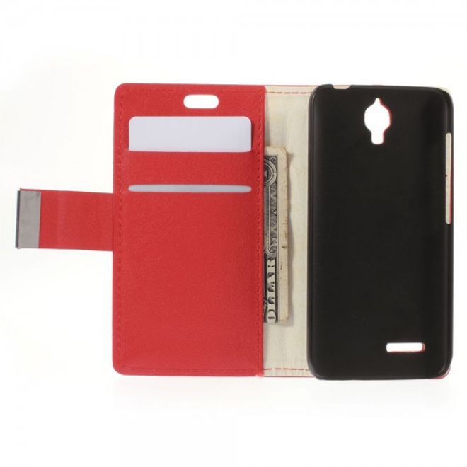 Alcatel One Touch Idol 2 Mini Schickes Leder Case mit Litchitextur und Standfunktion - rot