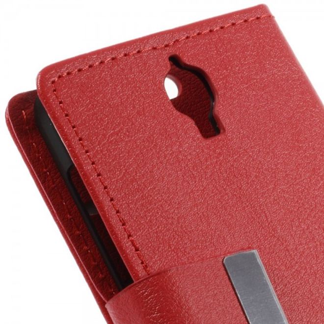 Alcatel One Touch Idol 2 Mini Schickes Leder Case mit Litchitextur und Standfunktion - rot