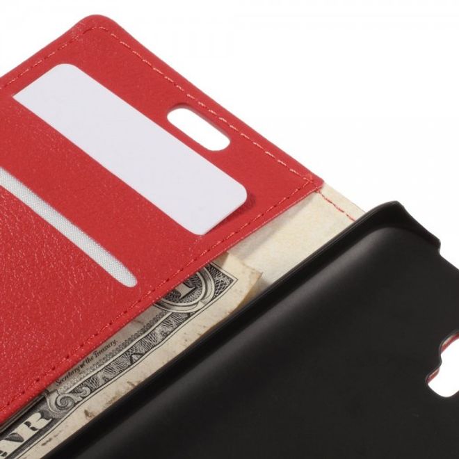 Alcatel One Touch Idol 2 Mini Schickes Leder Case mit Litchitextur und Standfunktion - rot