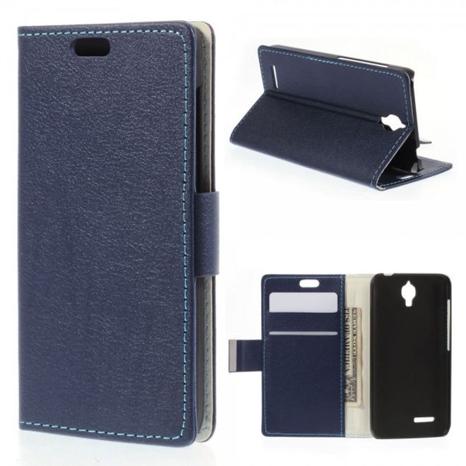 Alcatel One Touch Idol 2 Mini Schickes Leder Case mit Litchitextur und Standfunktion - dunkelblau