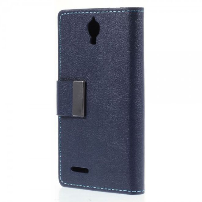 Alcatel One Touch Idol 2 Mini Schickes Leder Case mit Litchitextur und Standfunktion - dunkelblau