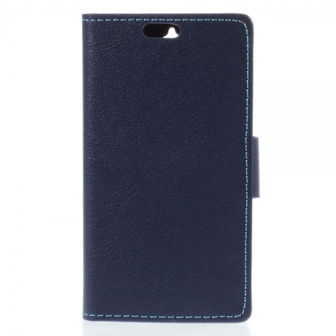 Alcatel One Touch Idol 2 Mini Schickes Leder Case mit Litchitextur und Standfunktion - dunkelblau