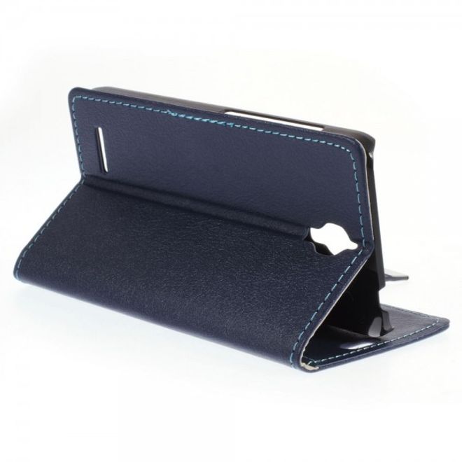 Alcatel One Touch Idol 2 Mini Schickes Leder Case mit Litchitextur und Standfunktion - dunkelblau