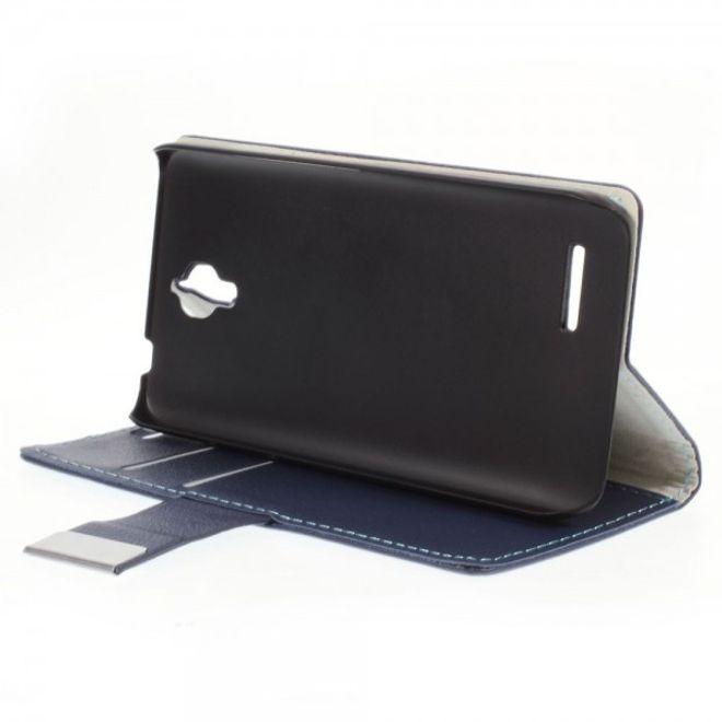 Alcatel One Touch Idol 2 Mini Schickes Leder Case mit Litchitextur und Standfunktion - dunkelblau