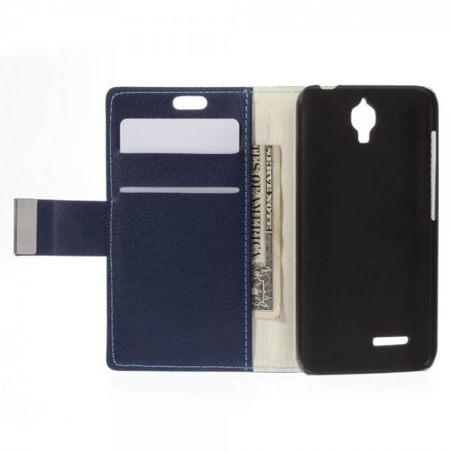Alcatel One Touch Idol 2 Mini Schickes Leder Case mit Litchitextur und Standfunktion - dunkelblau